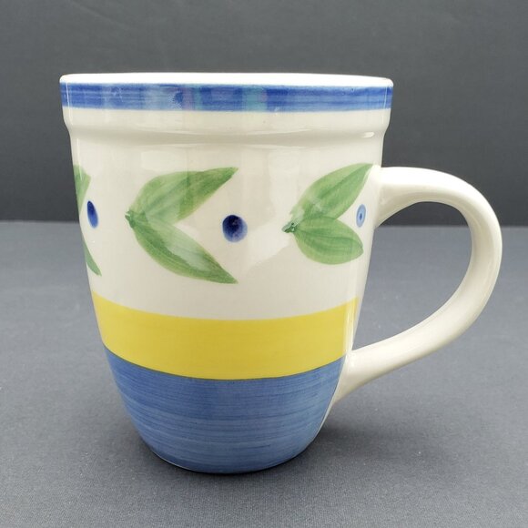 Trisa Trs4 Mugs Trisa Blue Yellow Bands Green Leaves Mugs - Picture 6 of 11